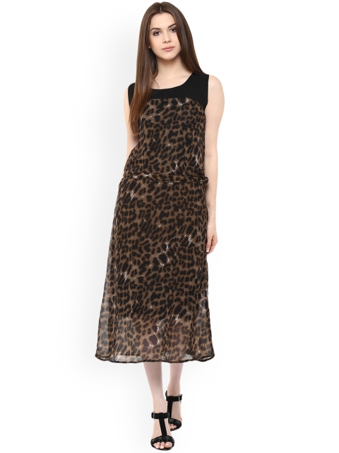 Mayra Women Brown Printed A-Line Dress