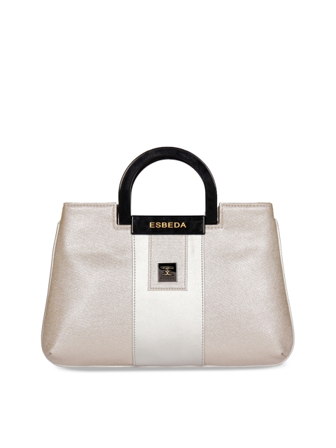 

ESBEDA Silver-Toned & Beige Colourblocked Handheld Bag