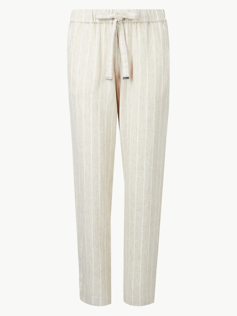 

Marks & Spencer Women Beige Regular Fit Striped Peg Trousers