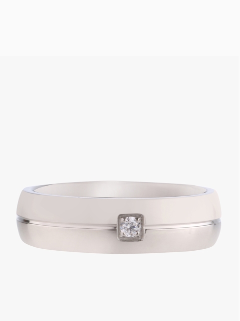 

Peora Men Silver-Toned 316L Stainless Steel Polished Grooved Men's Solitaire CZ Ring