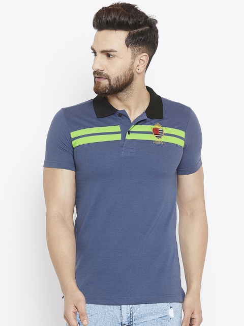 

Duke Men Blue Striped Polo Collar T-shirt
