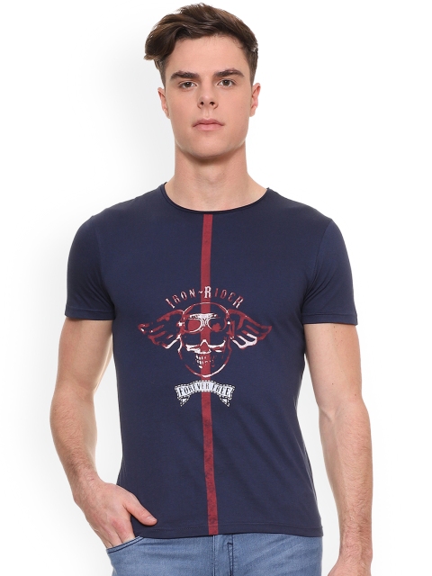 

People Men Navy Blue Printed Round Neck T-shirt