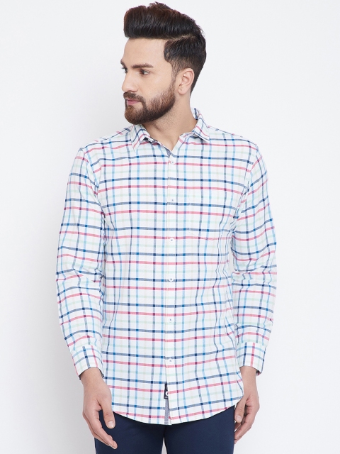 

Duke Men White & Blue Regular Fit Checked Casual Shirt