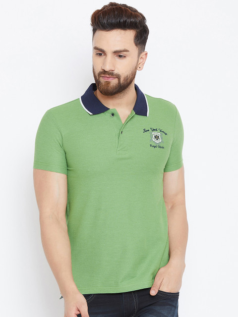 

Duke Men Green Solid Polo Collar T-shirt