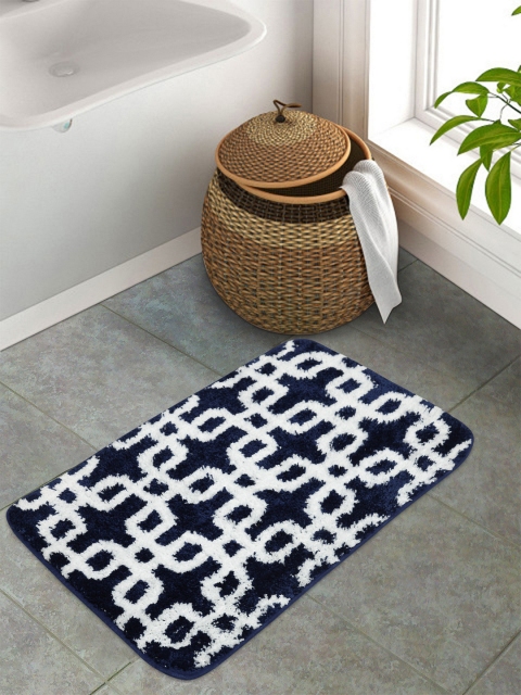 

STELLAR HOME Navy Blue & White Geometric Rectangular Anti-Skid Floor Mat
