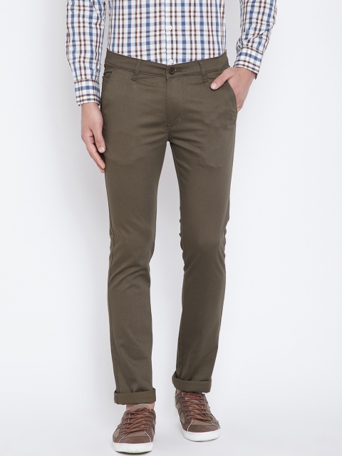 

Duke Men Olive Green Regular Fit Solid Regular Trousers