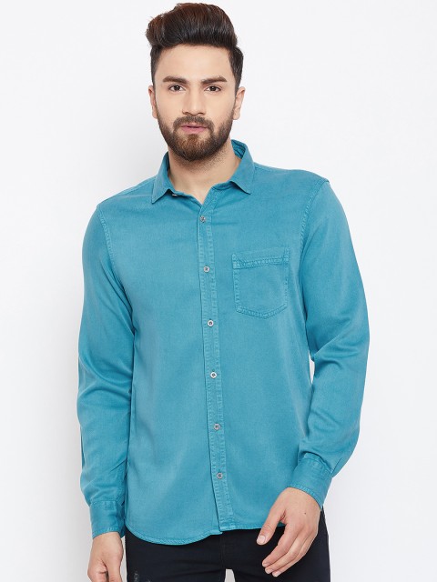

Canary London Men Teal Blue Smart Slim Fit Solid Denim Casual Shirt