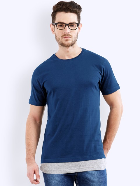 

Maniac Men Navy Blue Solid Round Neck Pure Cotton T-shirt