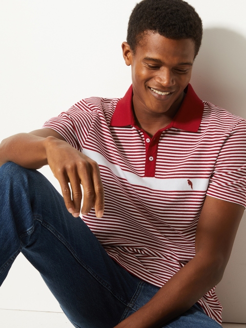 

Marks & Spencer Men Red Striped Polo Collar T-shirt