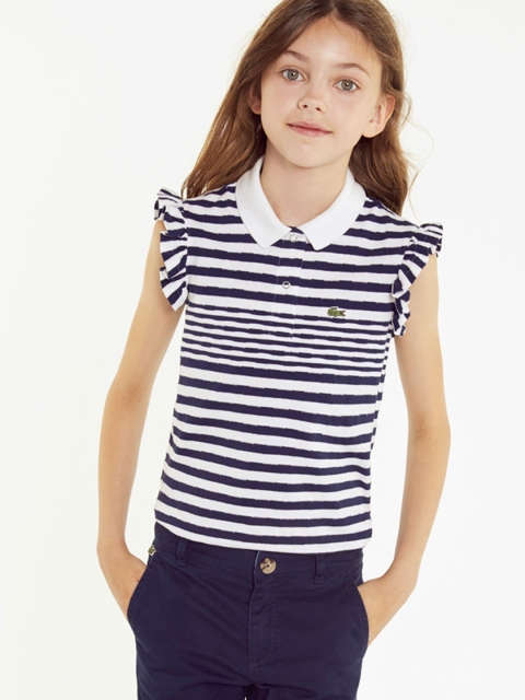 

Lacoste Girls Navy Blue & White Striped Polo Collar T-shirt