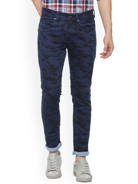 

People Men Camouflage Print Slim Fit Jeans, Navy blue