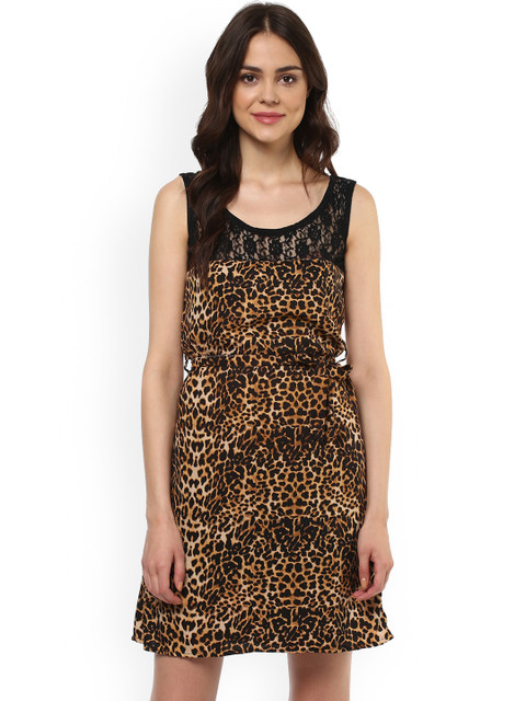 

Mayra Women Brown Printed Fit and Flare Dress