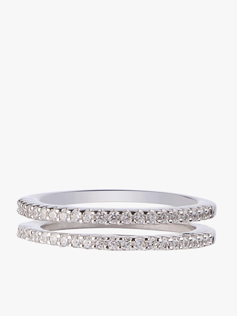 

Peora Women Silver-Plated 925 Sterling Silver Rhodium Cubic Zirconia Embellished Ring