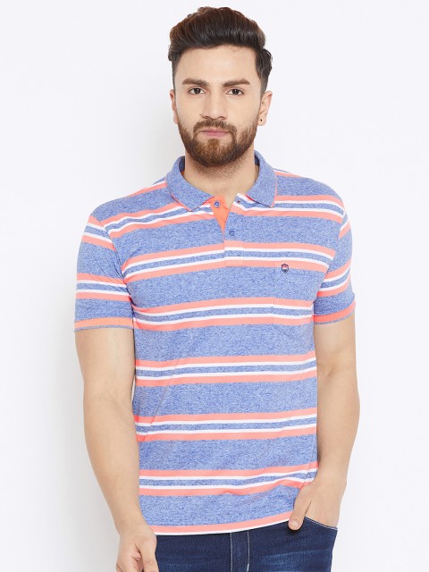 

Duke Men Blue & Pink Striped Polo Collar T-shirt