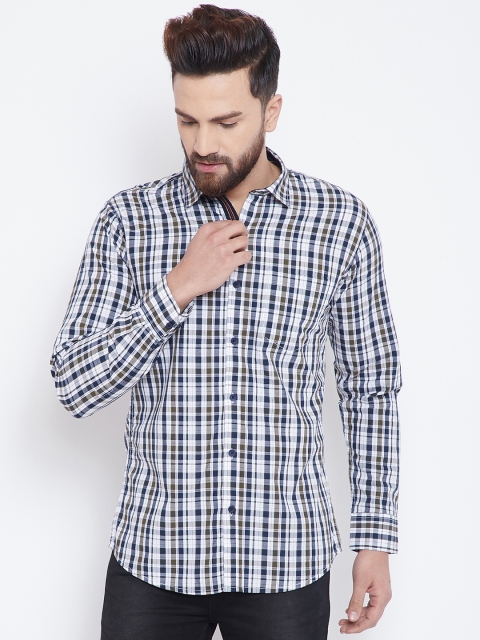 

Duke Men White & Navy Blue Regular Fit Checked Casual Shirt
