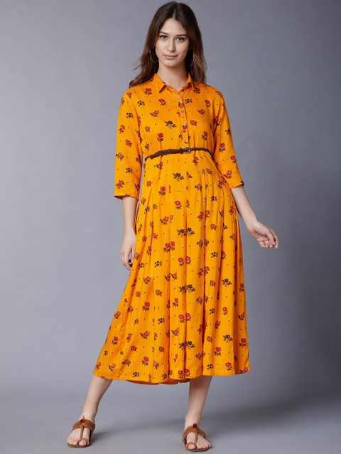 

Vishudh Women Mustard Printed Shirt Dress
