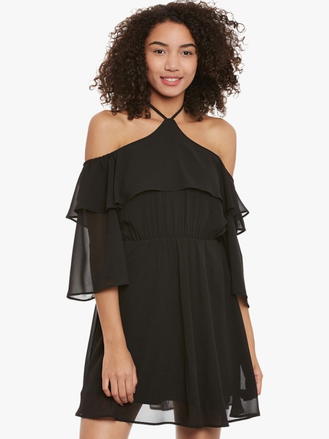 

Femella Women Black Solid Fit and Flare Dress