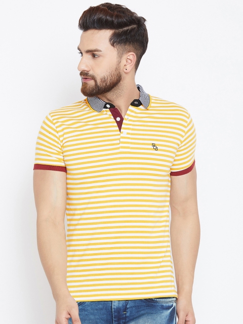 

Duke Men Yellow Striped Polo Collar T-shirt