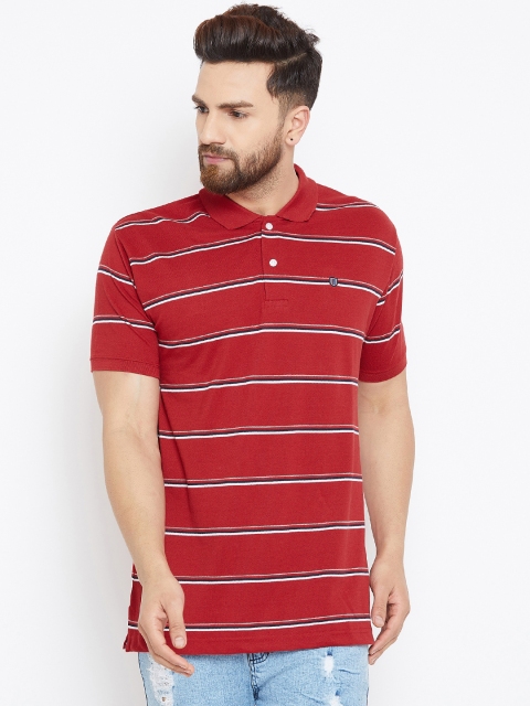 

Duke Men Red Striped Polo Collar T-shirt