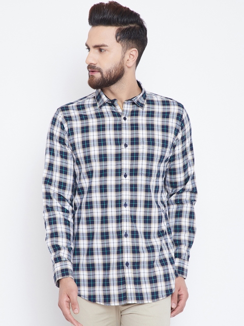 

Duke Men White & Navy Blue Regular Fit Checked Casual Shirt