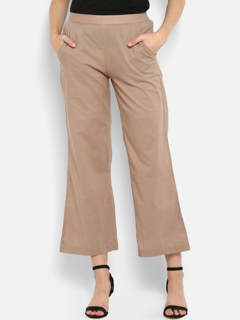 

Janasya Women Beige Regular Fit Solid Parallel Trousers