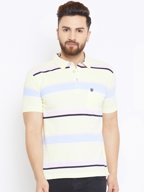 

Duke Men Cream-Coloured & Blue Striped Polo Collar T-shirt