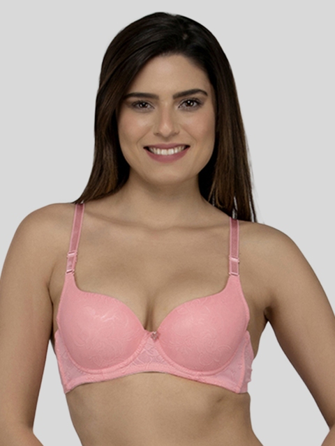 

Laceandme Pink Self Design Underwired Lightly Padded Push-Up Bra 4346