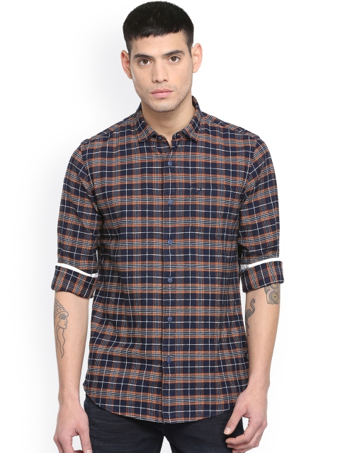 

Solly Jeans Co. Men Blue & Brown Slim Fit Checked Casual Shirt