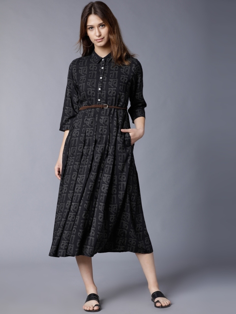 

Vishudh Women Black Printed Shirt Dress