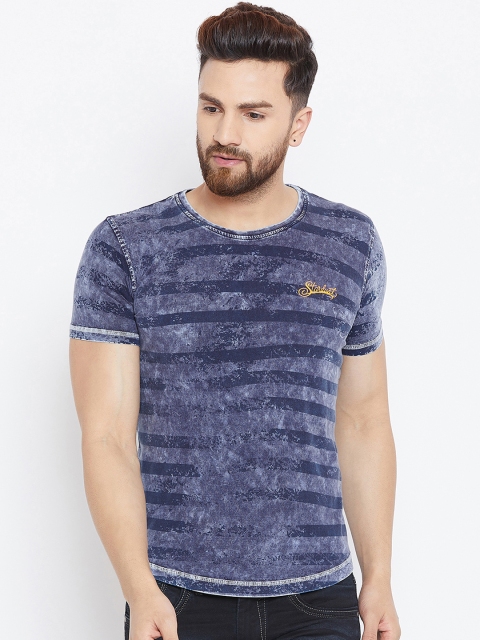 

Duke Men Navy Blue Striped Round Neck T-shirt