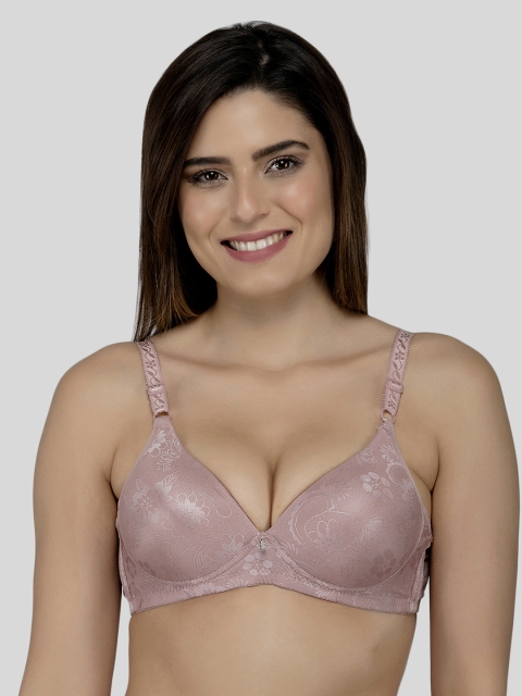 

Laceandme Mauve Self Design Underwired Heavily Padded Demi Bra 4349