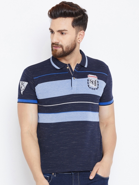 

Duke Men Blue Striped Polo Collar T-shirt