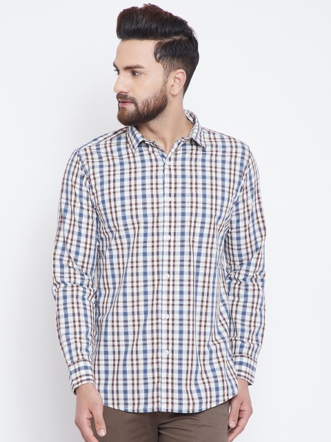 

Duke Men White & Blue Regular Fit Checked Casual Shirt