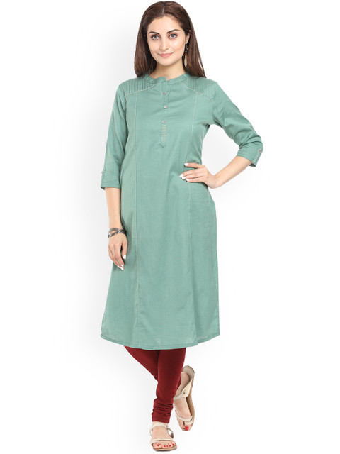 

Alena Women Green Solid Straight Kurta