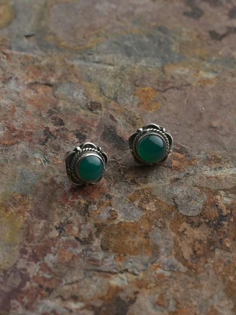 

Silverholic Green Handcrafted Circular Silver Studs