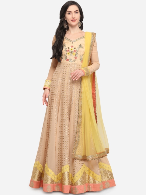 

Stylee LIFESTYLE Women Peach-Coloured Poly Georgette Semi-Stitched Dress Material