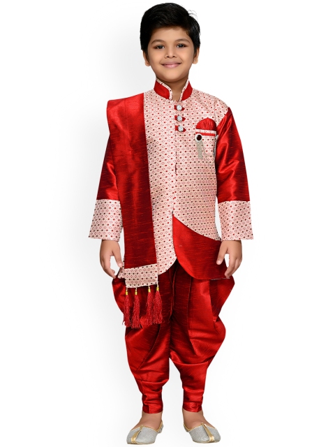 

Aj DEZInES Boys Maroon & Peach-Coloured Sherwani Set