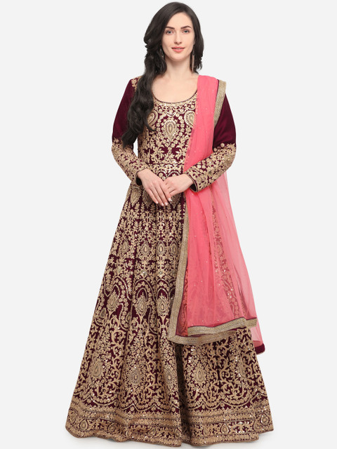 

Stylee LIFESTYLE Burgundy & Pink Silk Blend Semi-Stitched Dress Material