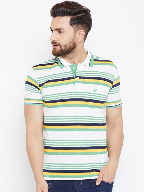 

Duke Men White Striped Polo Collar T-shirt