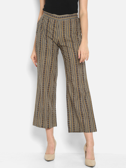 

Janasya Women Brown Regular Fit Printed Parallel Trousers