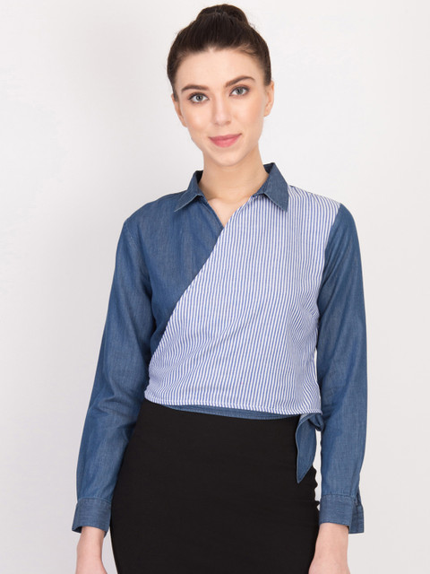

LA LOFT Women Blue Regular Fit Striped Casual Shirt