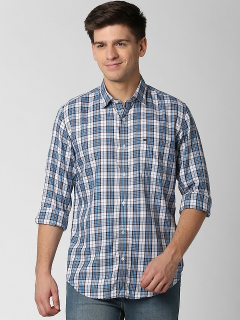 

Peter England Casuals Men White & Blue Slim Fit Checked Casual Shirt