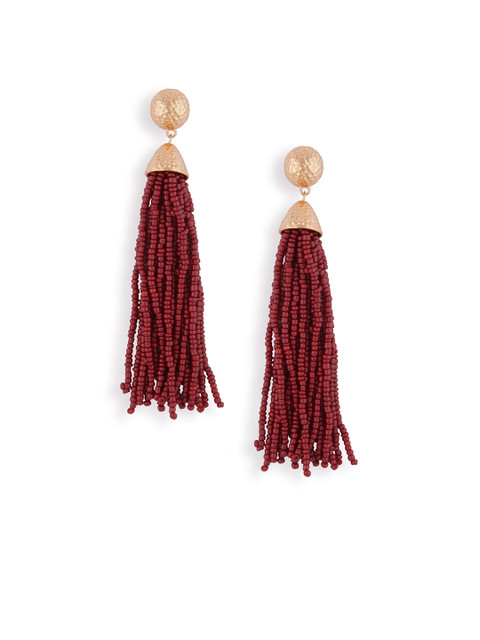 

ChicMela Maroon & Gold-Plated Tassel Contemporary Drop Earrings