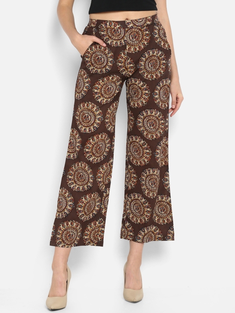 

Janasya Women Brown Regular Fit Printed Parallel Trousers