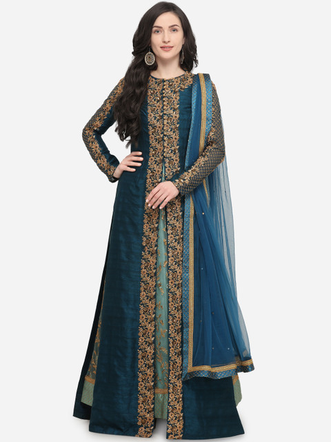 

Stylee LIFESTYLE Blue Raw Silk Semi-Stitched Dress Material