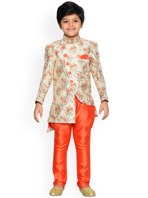 

Aj DEZInES Boys Orange & Beige Sherwani Set