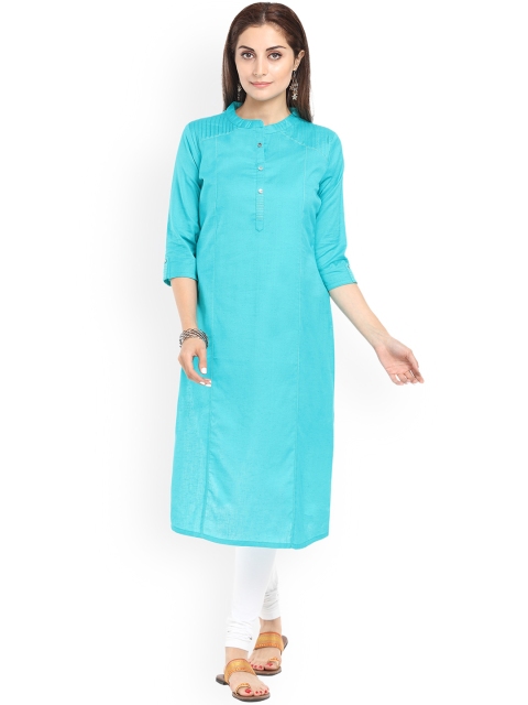 

Alena Women Turquoise Blue Solid Straight Kurta