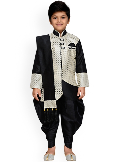 

Aj DEZInES Boys Black & Grey Sherwani Set