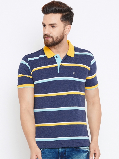 

Duke Men Blue Striped Polo Collar T-shirt