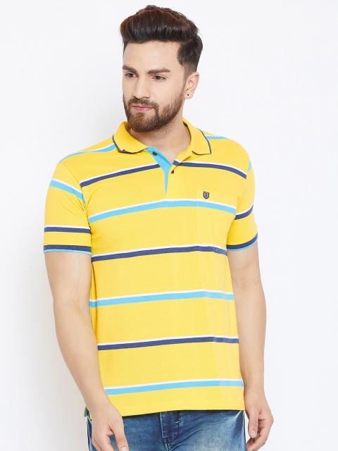 

Duke Men Yellow & Blue Striped Polo Collar T-shirt